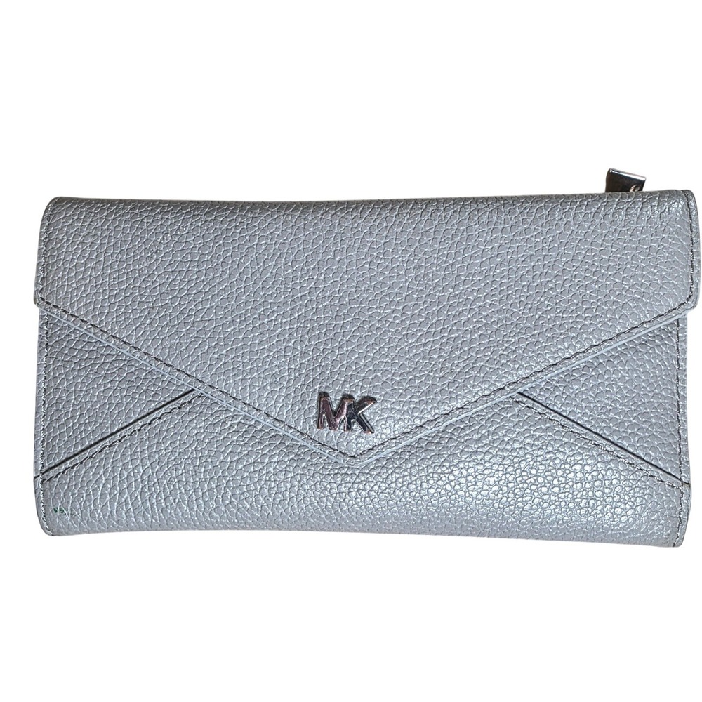 Michael Kors Wallet Continental Gray Pebbled Leather Envelope‎ Snap Closure